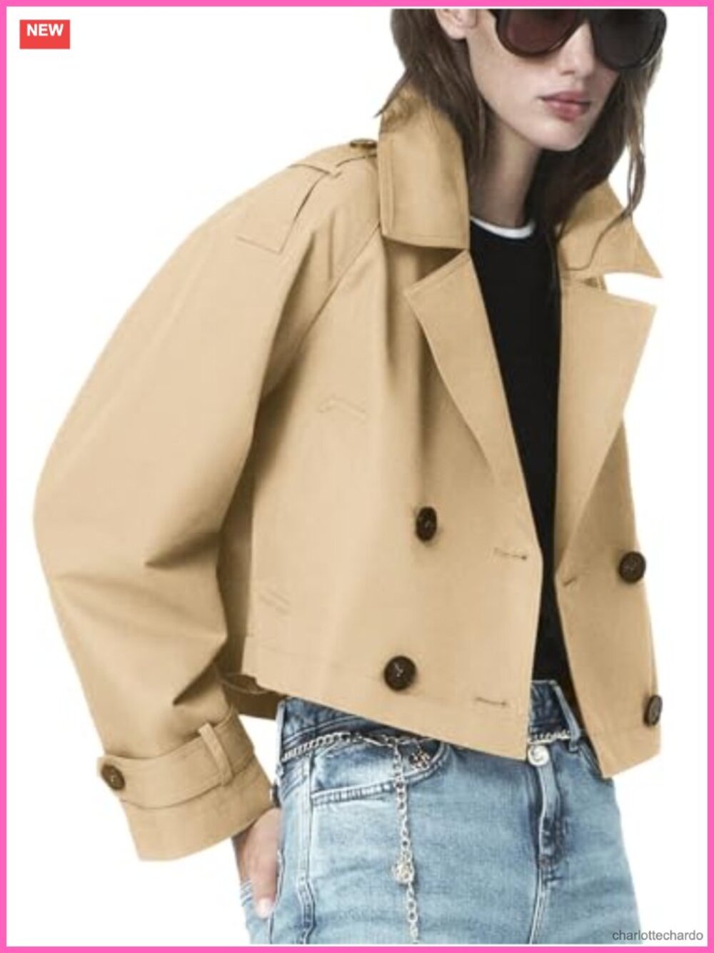 Cropped Trench Coat for Women Casual Short Fall Jacket Polyester Button